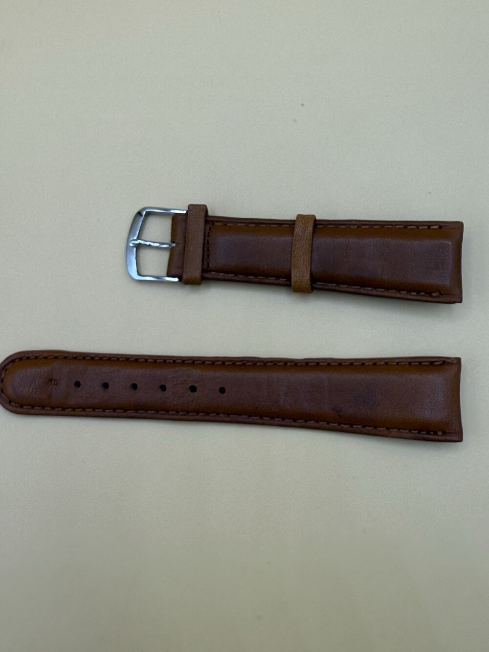 19mm KREISLER Genuine Shark Brown NOS Vintage Watch Band & Gold-Tone Buckle